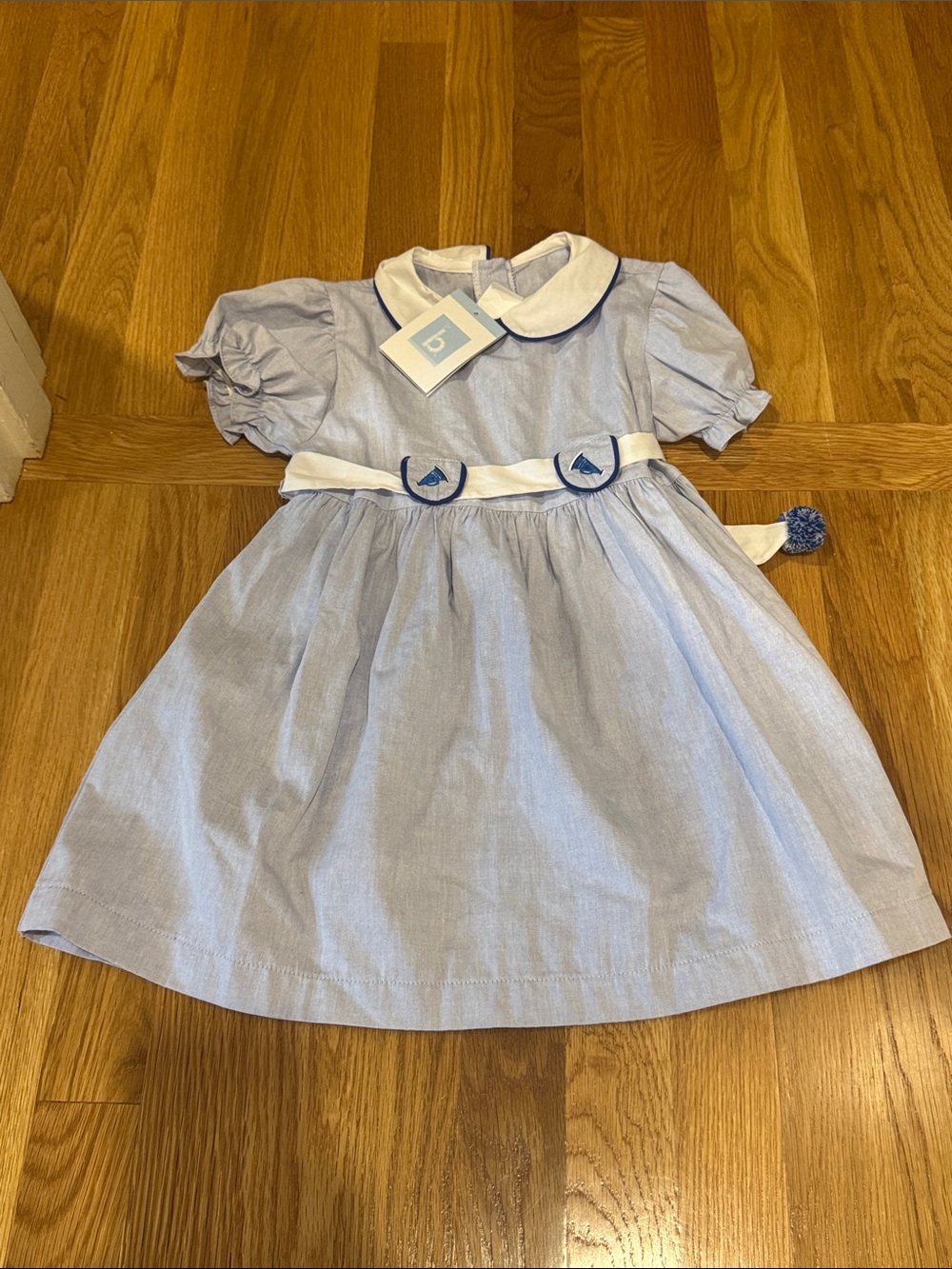 bella bliss Blue and White Peter Pan Collar Dress featuring megaphones